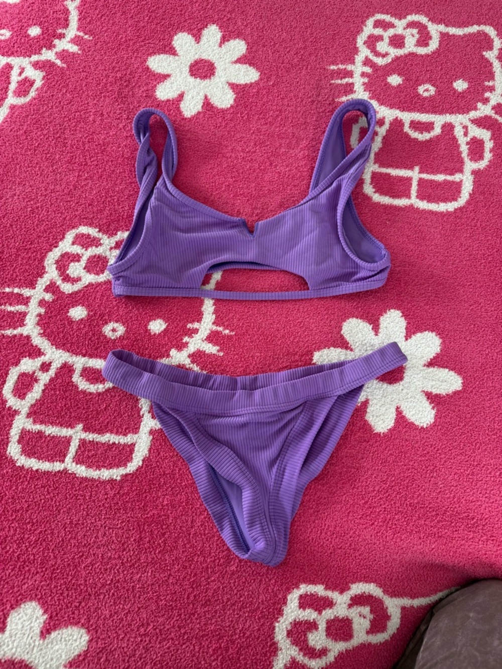 Frankie's Bikinis Lavender Ribbed Cutout Bikini Top & Classic Bottom